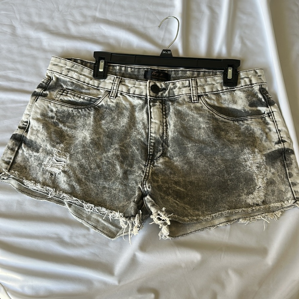 Black Jean Shorts with Distressed Raw Hem
